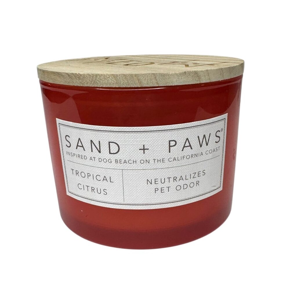 Sand + Paws Tropical Citrus Candle with Meow Top, Neutralizes Pet Odor, 12 Oz